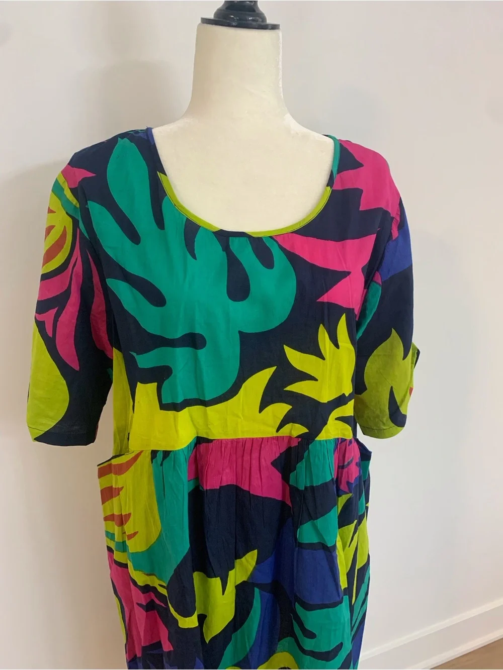 Vibrant Tropical Print Midi Dress - Green/Pink/Blue - Picture 2 of 8
